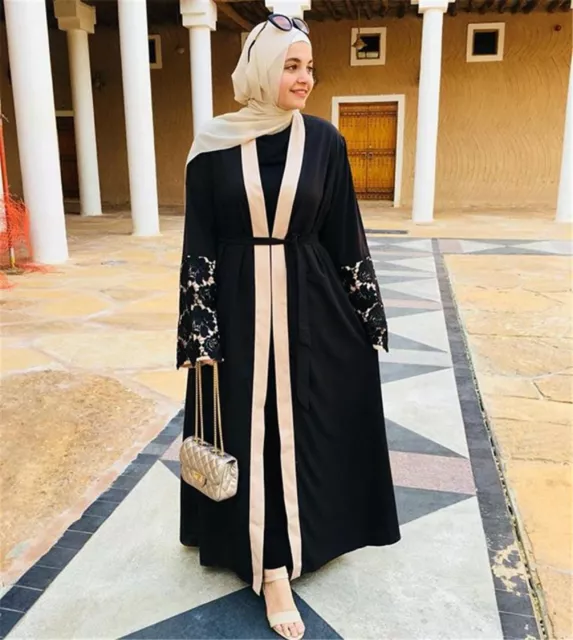 Dubai Open Abaya Muslim Women Maxi Dress Kaftan Jilbab Robe Islamic Party SF25