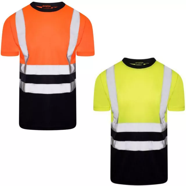 Hi Vis Viz T Shirt Short Sleeve High Visibility Crew Neck Safety Work Wear Size