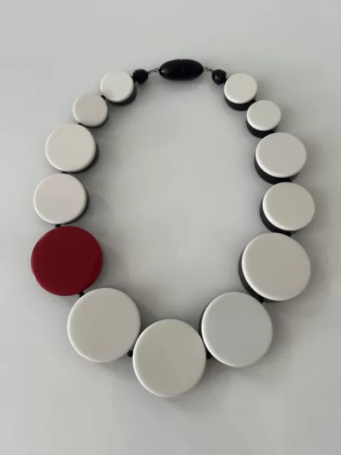 ANGELA CAPUTI Black Red White Beaded Resin Necklace