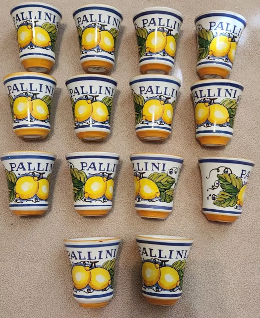 Pallini Limoncello Hand Painted Ceramic Shot Glasses Deruta Italy