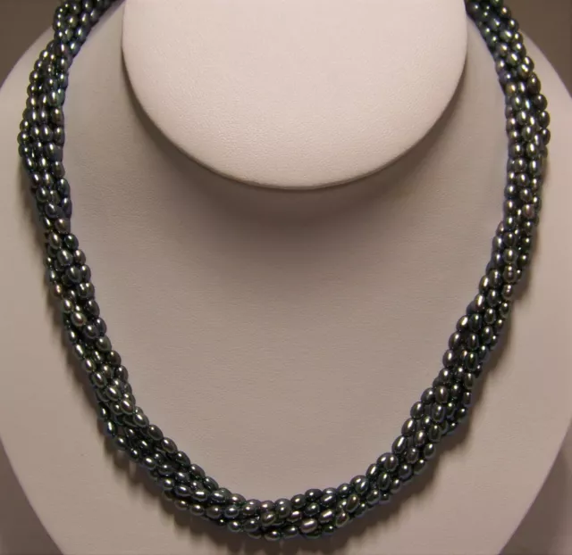 Brand new six strands of 4 mm black freshwater cultured Pearl Necklace, 24"