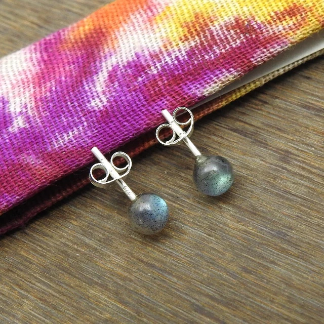 Natural Labradorite Gemstone Stud Blue Earrings 925 Sterling Silver Jewelry P25