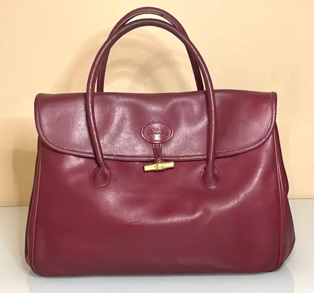 Authentic LONGCHAMP Roseau Hand Bag Tote Red Leather Made in France