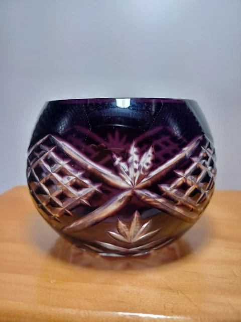 VTG Bohemian Style Cut to Clear Crystal Rose Bowl Vase Purple Amethyst VTG Bohemian Style Cut to Clear Crystal Rose Bowl Vase Purple Amethyst