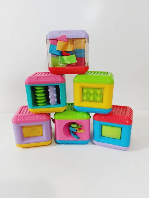 Lot of 6 Fisher Price Peek a Boo Blocks Sensory Stacking Baby Toddler Toys