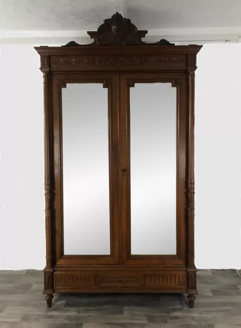 French Antique Renaissance Style 2 Mirrored Doors Armoire / Wardrobe Handmade