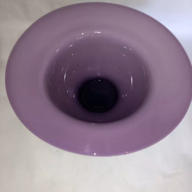 12 1/4" LARGE Studio Blown White Cased Art Glass Purple Centerpiece Bowl