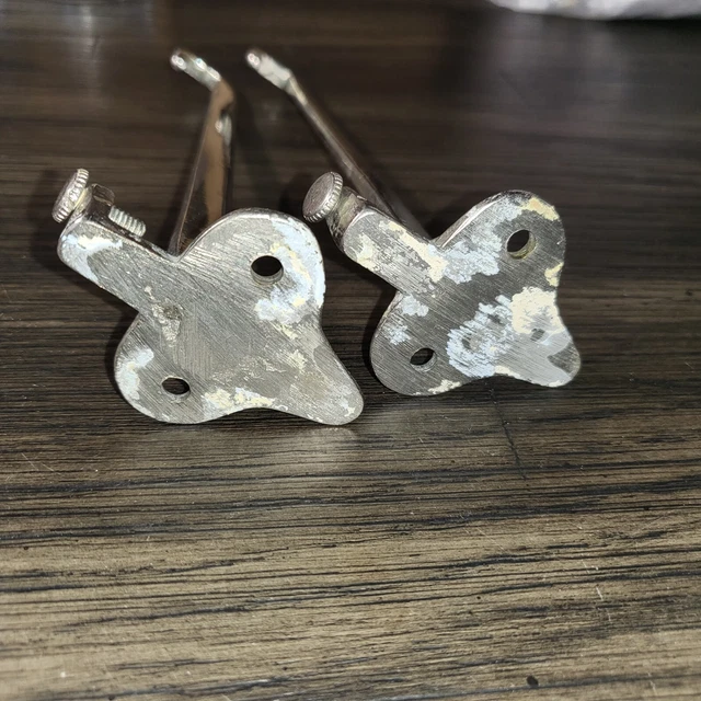 Antique chrome bath glass shelf brackets vintage metal supports brass nickel 5" 6