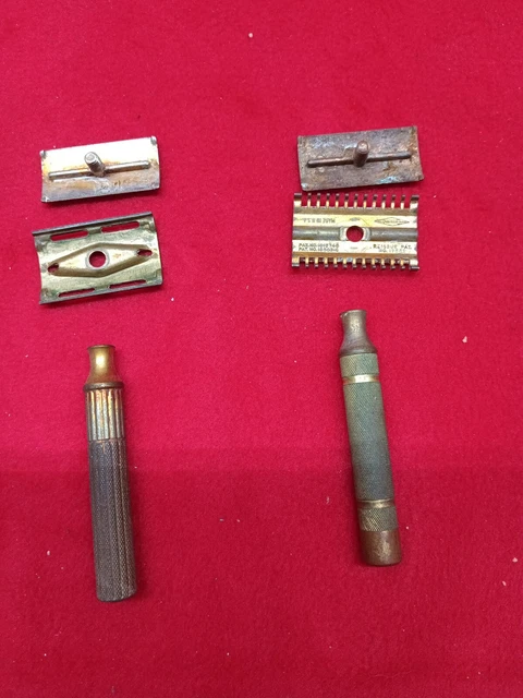 Vintage 1920s-40's ?? Gillette Open Comb Gold Tone Safety Razor Lot Of 36 w/case 4