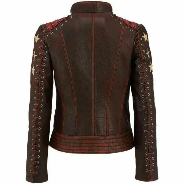Women's Cafe Racer Ox Blood Vintage Style Red Waxed Real Leather Jacket 2