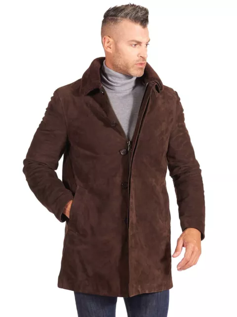 MENS NEW DARK Brown Suede Leather Trench Coat. Real Soft Lambskin ...