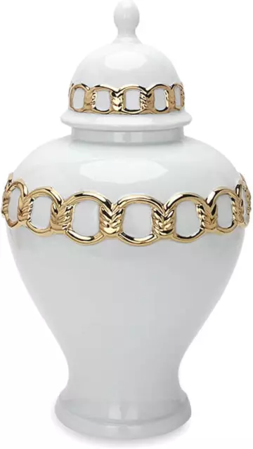 Noori Home - 100% Modern Glam Artisan Ceramic SOPH Medium White/Gold Ginger Jar