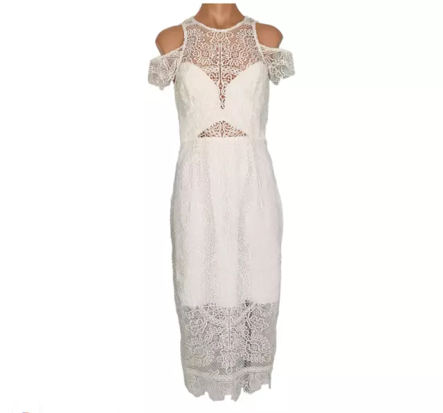 THURLEY Midi Dress EDEN White Signature Lace Cold Shoulder Size AU 10 / US 6