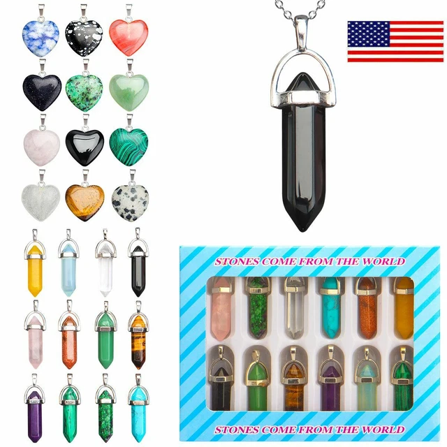 12Pack Gemstone Necklace Chakra Stone Pendant Energy Heal Crystal & Chain New