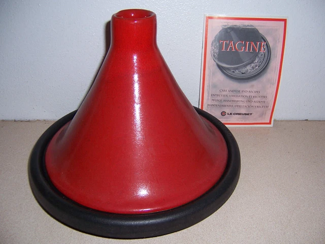 Le Creuset Cerise Red Cast-Iron & Stoneware #27 Moroccan Tagine w/ Book Le Creuset Cerise Red Cast-Iron & Stoneware #27 Moroccan Tagine w/ Book