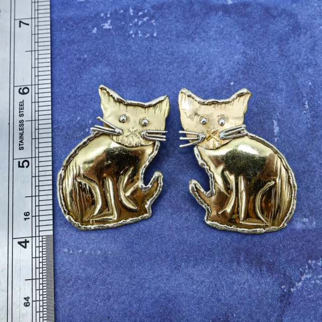 Huge Large Big Brass Cat Stud Earrings Handmade Handcrafted 2” 2