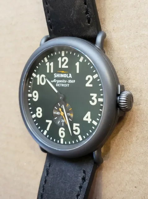 Shinola Runwell Watch with 47mm Emerald Green Face & BlackishBrown Leather Band.