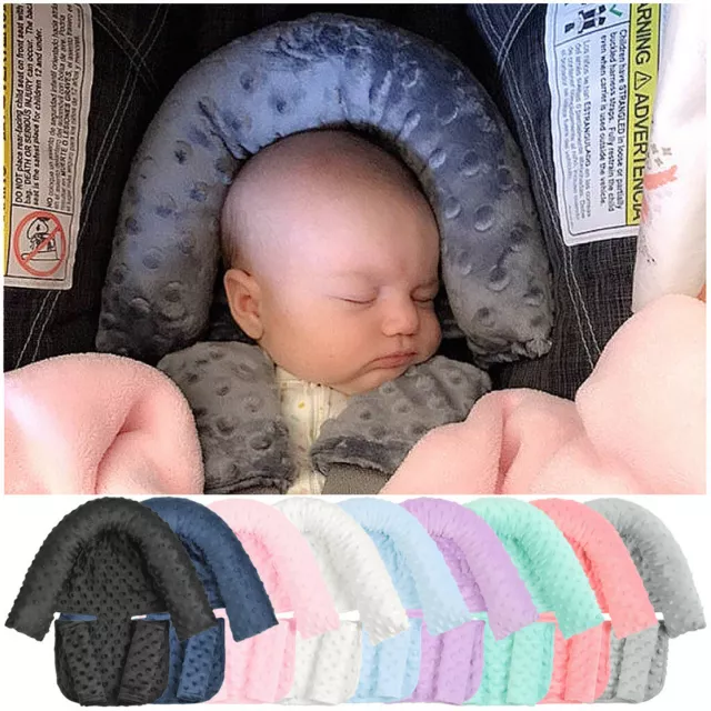 Minky Baby Head Support Pillow Headrest with Matching Seat Belt Strap Covers