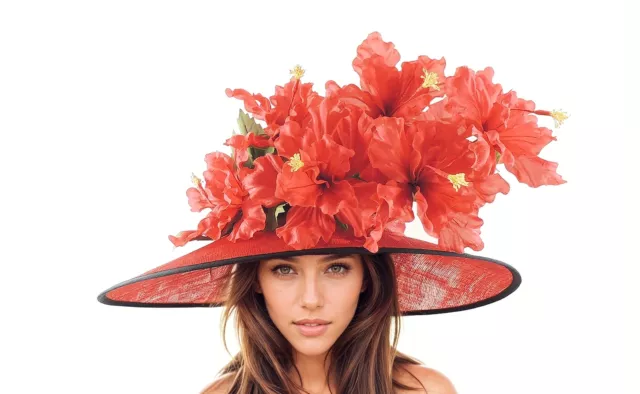 Red Black Kentucky Derby Hats Royal Ascot Church Ladies Race Day Tea Garden