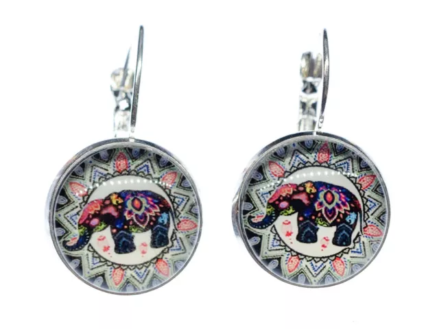 Cabochon Elefanten Ohrringe Miniblings Elefant Muster Boho Ethno indisch bunt