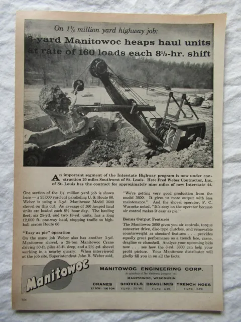 1959 Print AD Manitowoc Shovel Excavator 11X8"