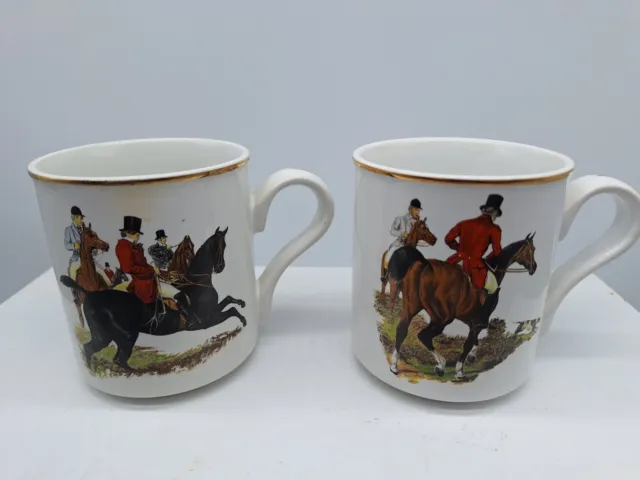 2 Coffee Mugs Fox Hunting Scene by Arthur Wood  3 1/2 inches