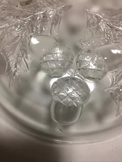 Crystal looking Clear Glass Candy Dish with Raised Acorn Feet and oak leaves