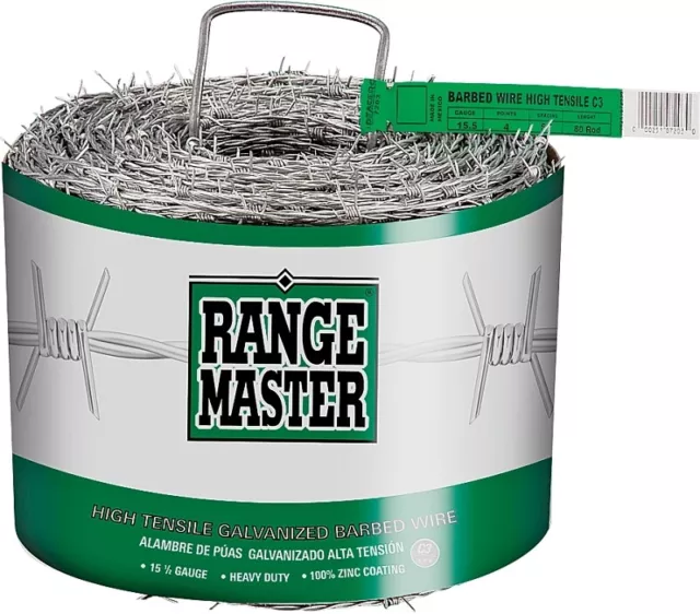 Rangemaster 7203 4-Point Barbed Wire, 1320 ft L, 5 in Barb, Zinc Coated