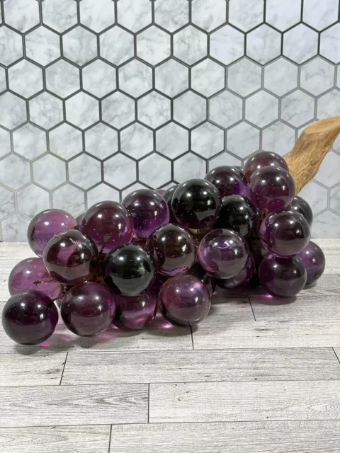 🍇✨ Vintage 1960 MCM Large Driftwood Purple Lucite Grape Cluster Centerpiece 🍇✨