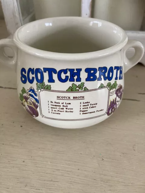 Vintage Retro Soup Bowl Dish Cup Mug Kitsch Kitchen Scotch Broth Recipe 70s