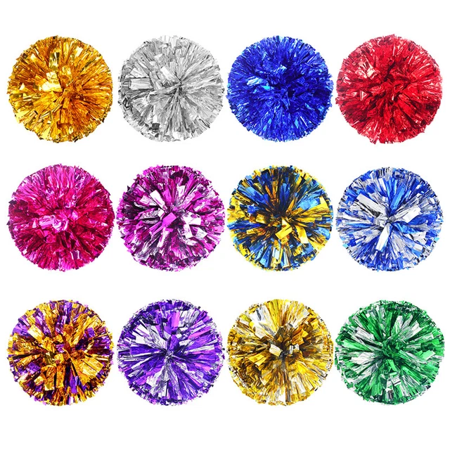 1Pc Plastic Double Hole Handle Cheerleader Pom Poms Metallic Streamer Club S  F2