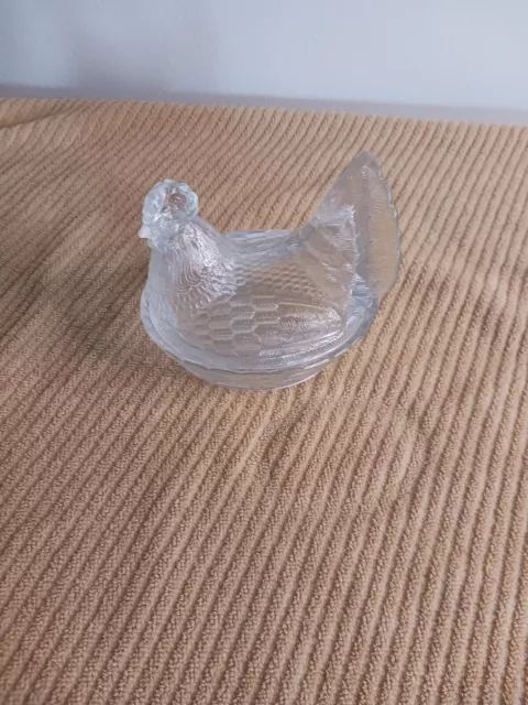 Vintage Clear Glass Hen On Nest Covered Dish X X X Candy Nuts Salt Extra Gift