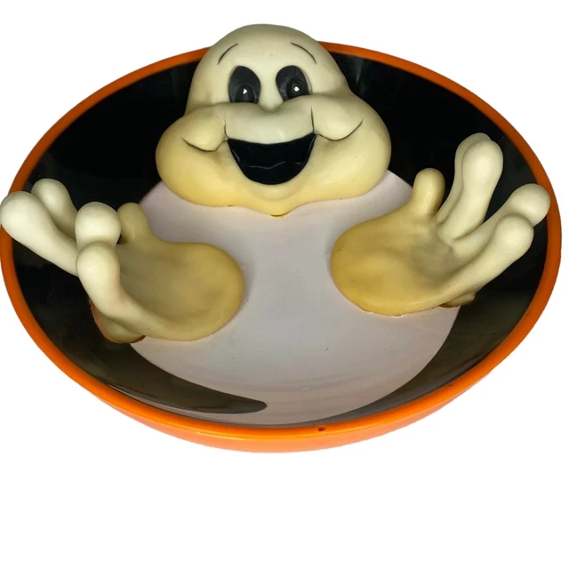 GEMMY ANIMATED HALLOWEEN Laughing Lighted Eyes Ghost Candy Bowl Dish