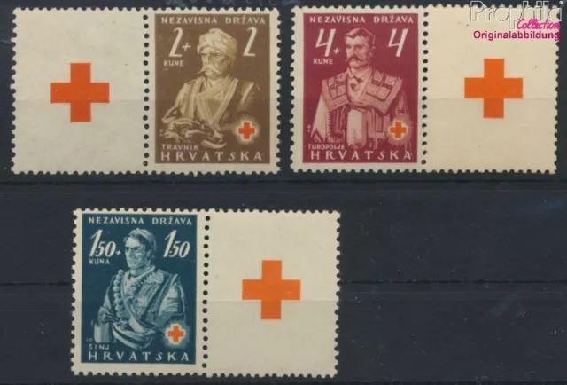 Briefmarken Kroatien 1941 Mi 66Zf-68Zf mit Zierfeld postfrisch Rotes Kreuz (9794