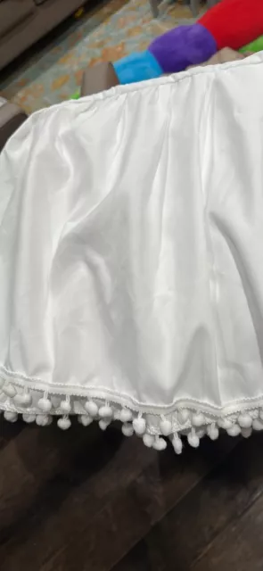 Ruffled Crib Skirt with Pompoms, White Nursery Crib Toddler Bedding Skirt