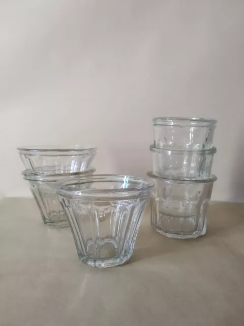 Lot de 6 pots à confiture anciens à facettes verre bullé