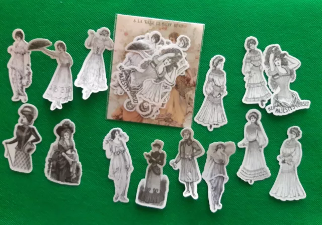 Stickers, Old Fashion Ladies , Set of 18, Black and White