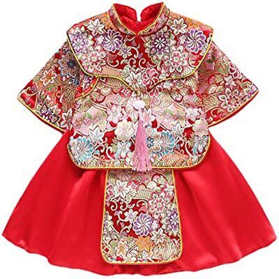 Baby Girls Tang Suit Set Embroidered Chinese Traditional Top Skirt Outfit Cute