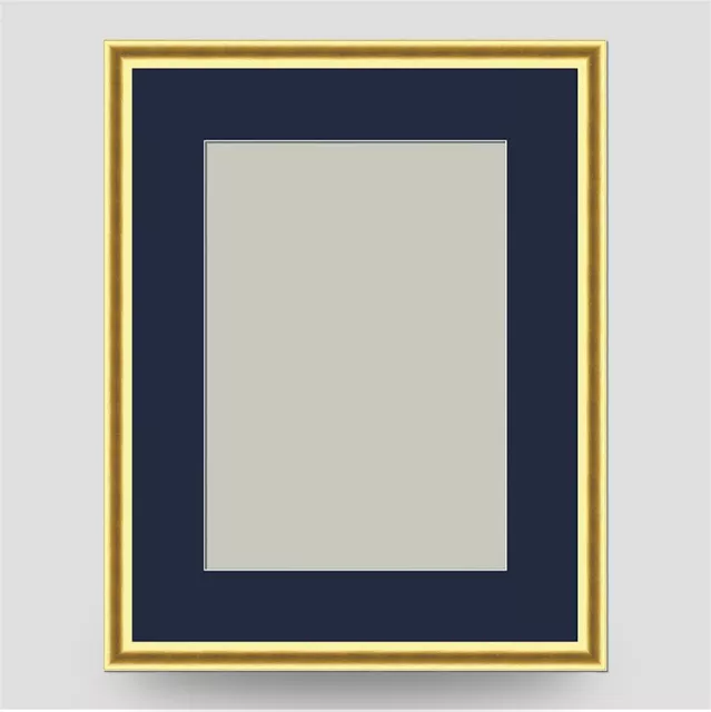 THIN GOLD 9x7 PHOTO FRAME incl DARK BLUE Mount for 7x5 PICTURE ART CRAFT PRINT