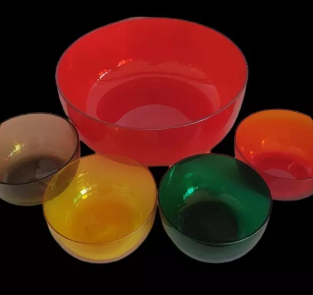 Mid Century Colored Harlequin Glass Dessert Set