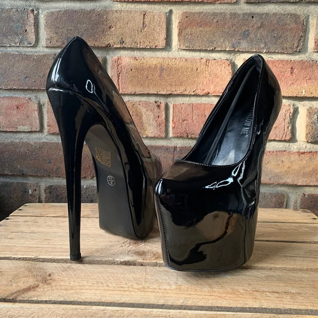 BLACK PATENT LEATHER 7.5 Inch Stiletto, 3 Inch Platform High Heels Size ...