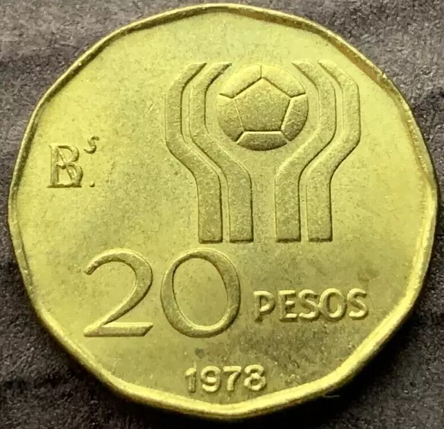 1978 Argentina 20 Pesos Coin BU  Soccer Championship ( 2 Million Minted ) #K2375