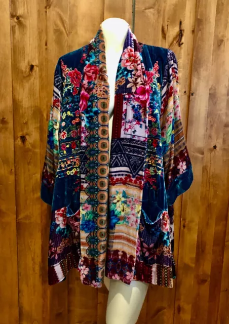 JOHNNY WAS REVERSIBLE Biza Print Embroidered Silk Velvet Kimono Jacket S euc 250.00 PicClick