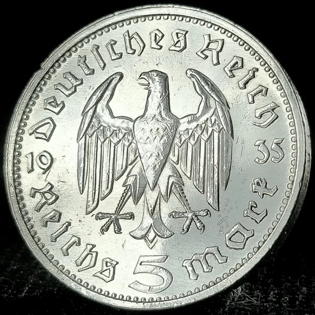5 Reichsmark .900 Silver Coin Authentic Third Reich Nazi Germany 5 Mark Eagle