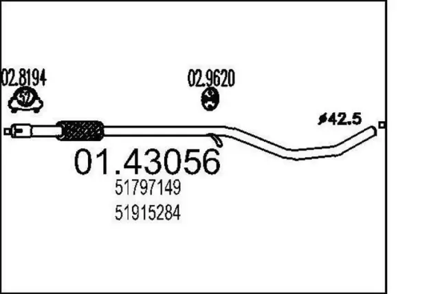 MTS 01.43056 Abgasrohr Auspuffrohr für FORD KA (RU8) für FIAT PANDA (169) Vorne