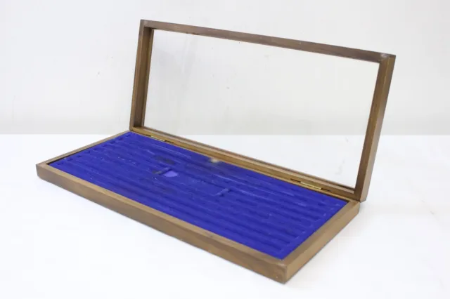 Vintage Glass Flip Lid Wood Pen Display Store Case Counter Top Display