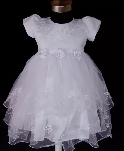 New Girls White Christening Party Flower Girls Dress 9-12 Months