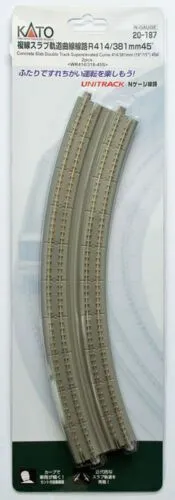 Kato N UniTrack 414/381mm 19 & 15″ Double Curve Concrete Slab Track (2PC) 20-187