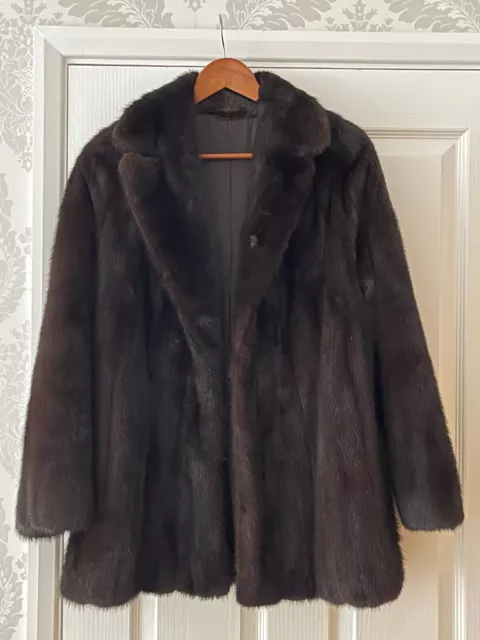 Genuine Mink Fur Vintage Coat Jacket Black Brown Size Small