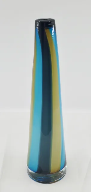 Mid-Century Modern Italian Art Glass 12 Tall Vase Shade of Blues and Yellow